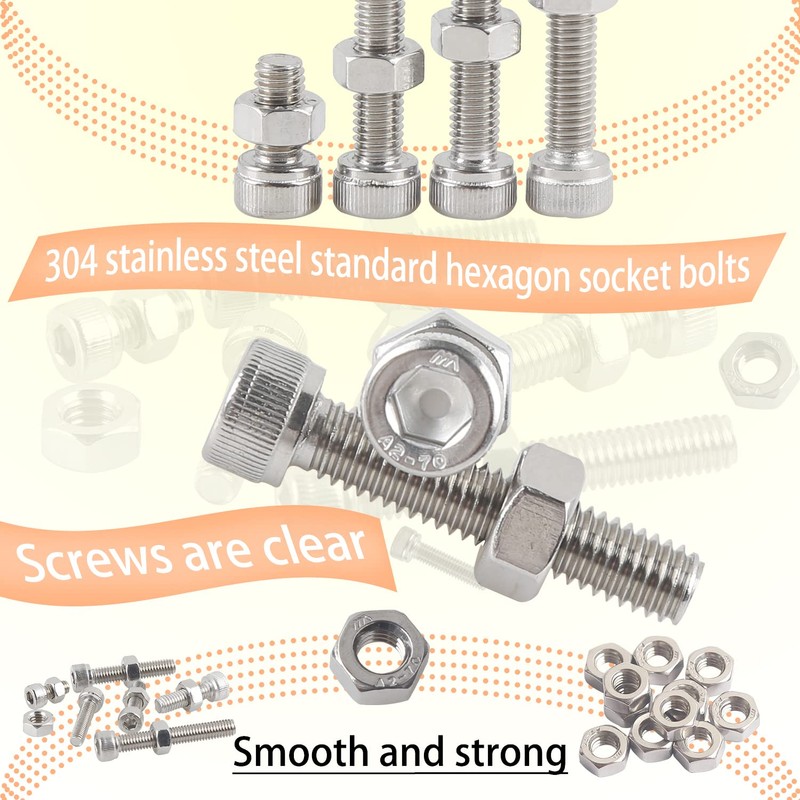 huruirui Nut and Bolts Set M3 M4 M5 M6 304
