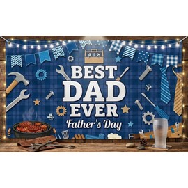 PTGOLUO Happy Fathers Day Banner Decorations, 70.9 x 45.3in Large Size Father's Day Backdrop Banner for Photograph Background Indoor Outdoor Wall Door Home Decor for Family Celebration (Blue) Extra