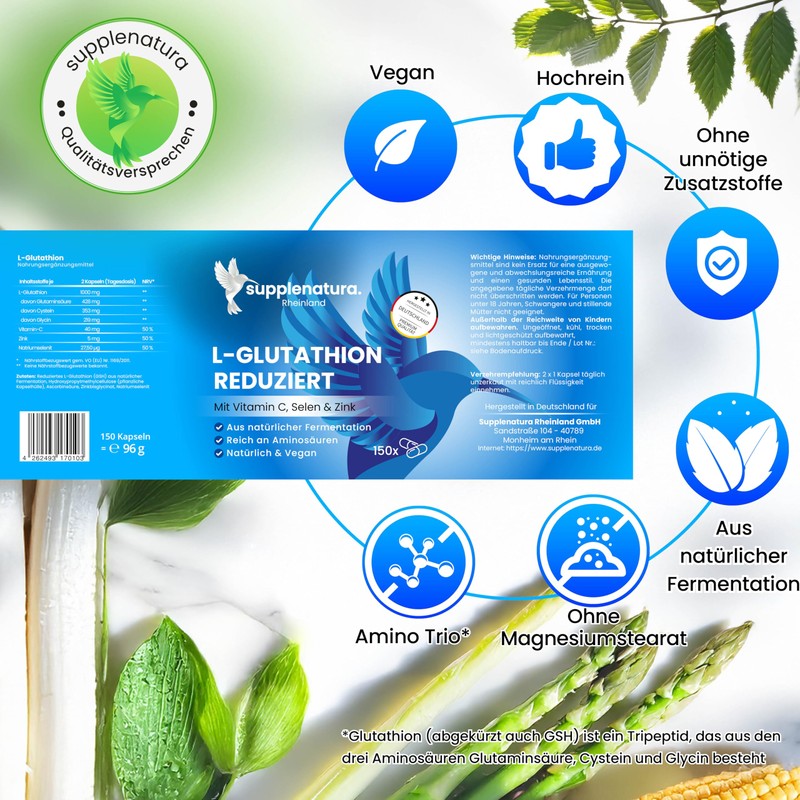 Supplenatura® Glutathion Reduced to 98%, 500 mg per Capsule, 150
