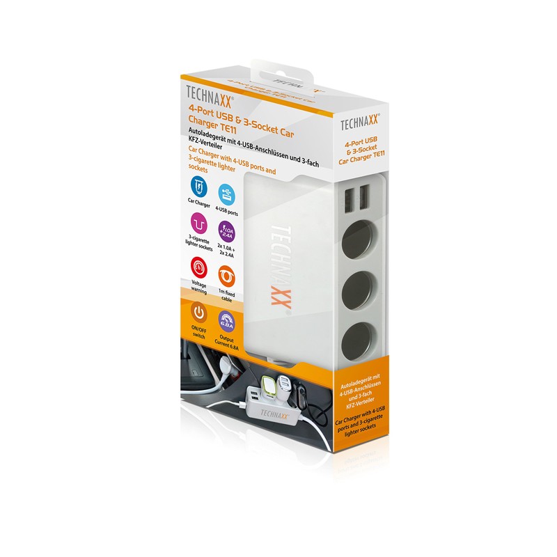 Technaxx Car Charger Mount Holder TE11 with 4 Port USB
