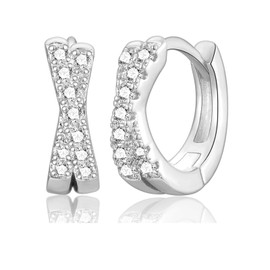 Sterling Silver Hoop Earrings for Women Girls, Small Sleeper Cartilage Hoop Earrings with Cubic Zirconia, Hypoallergenic Hinged Silver Hoops Earrings Jewellery Gifts