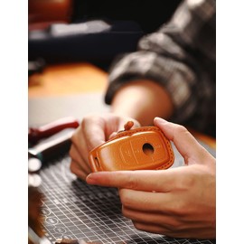 HIBEYO Smart Car Key Case Fits Mercedes Cowhide Leather Key Case Cover Protective Case for Benz E Class W213 S213 C238 Class A B C AMG GLC Control Key Cover Remote Key Brown