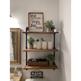 FODUE Industrial Pipe Shelving Bookshelf Rustic Modern Wood Ladder Storage Shelf 3 Tiers Retro Wall Mount Pipe Design DIY Shelving