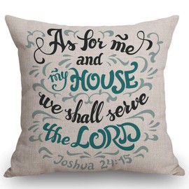 SSOIU Bible Quote Throw Pillow Cover, As for me and My House we Shall Serve The Lord Joshua 24:15 Cotton Linen Decorative Home Office Throw Pillow Case Couch Cushion Cover 18X18 inches