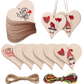 Jetec 24 Pieces Natural Wooden Heart Slices for Crafts 4" Unfinished Blank Valentine Wood Ornaments with Natural Rope 15 Colors High Density Polyester Ribbon for Wedding Valentine's Day Christmas