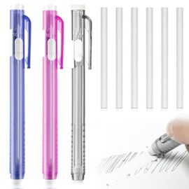 Erasable Pen, Erasable Pen, Erasable Pen, Eraser Pen Set in Pen Style, 3 Retractable Erasers + 6 Refill Erasers, Retractable Mechanical Eraser Pen, Pen Style Erasers