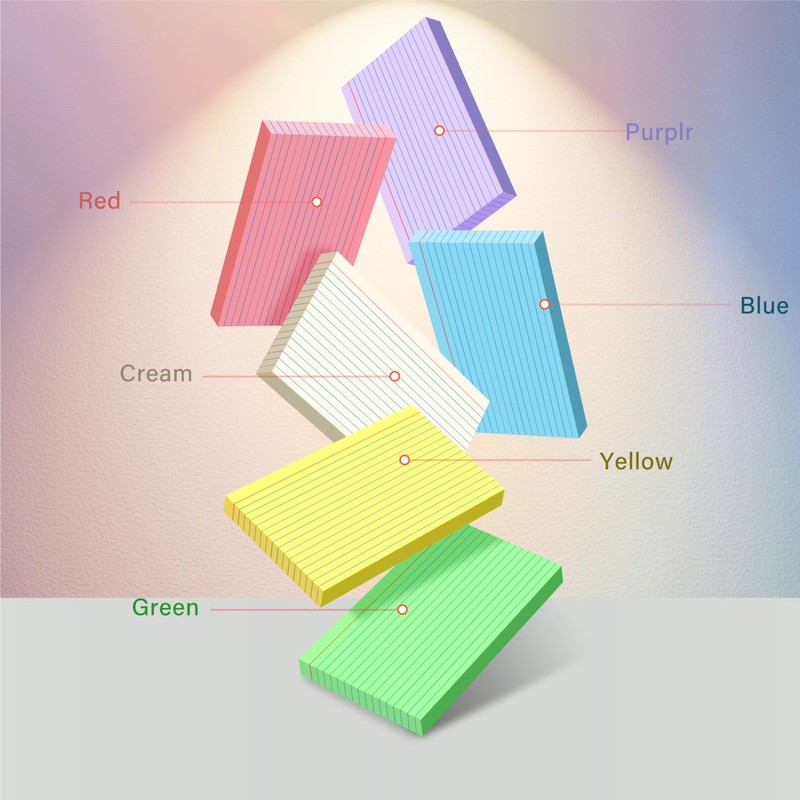 Colored Index Cards 5x8, 120 Count, 6 Color Large Index