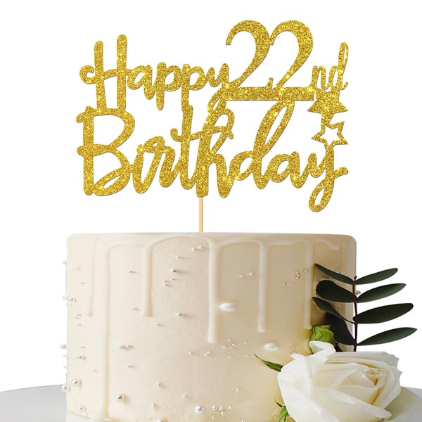 Decoración para tarta de 22 cumpleaños con purpurina dorada para 22 cumpleaños