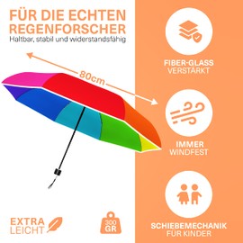 STYNGARD Stockholm Children's Umbrella with Safety Reflectors and Reflective Band – Children's Umbrella Girls & Boys – Children's Umbrella Children's School Bag Model Stockholm, rainbow