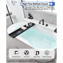 HEYMYTAP Black High Flow Bath Tub Faucet Set 3 Hole, Brass Deck Mount Roman Bathtub Faucet, 2 Handle & Longer Spout Reach with No Leaks Cartridge, Pre-Install 1/2" NPT Female Water Supply Line