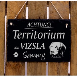 Vizsla Engraved Sign - Achtung! Territory of Vizsla with Name of Choice - Slate Door Sign 22 x 16 cm | Dekolando