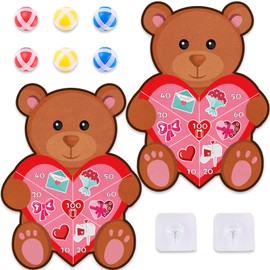 chiazllta 2PCS Valentine's Day Dart Board Sticky Balls Toys Games Cartoon Bear with 6 Sticky Balls Valentines Dart Board Game for Kids Indoor/Outdoor Sports Classroom Fun Party Gifts
