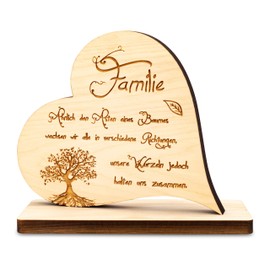 sagl.tirol holzmanufaktur Pine heart on base with engraving (Familie Baum des Lebens)