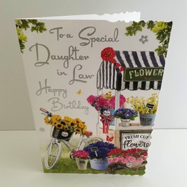 Jonny Javelin Special Daughter In Law Happy Birthday Card Flower Cart Bicycle