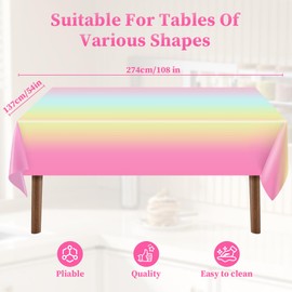 AMFUN 2Pcs Rainbow Rectangular Plastic Table Cover (137cm x 274cm),Wipeable Water Resistant Tablecloth for Baby Shower, Events,Wedding,Birthday,Christmas, Party, Home Table Decorations