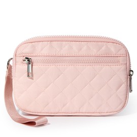 DIXEIGHT Wristlet Wallets for Women RFID Card Holder Phone Wallet Small Purse Zipper Quilted Puffer Bag Nylon Clutch Handbag for Everyday Casual Sports Travel, Pink