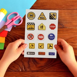 Toddmomy Traffic Sign Stickers for Kids, 10 Sheets Paper Teaching Traffic Safety in Classroom & Playroom Birthday Parties Decorations