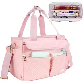 Bible bag for women with shoulder strap, Bible carrying case with multiple pockets for Bible accessories, pink, bag only - Color: Apricot, Size: Bag With Bible Cover