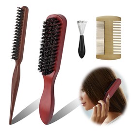 3Pcs Bristle Hair Brush Set - Slick Back Hair Brush, Wooden Beard Comb for Men, Double Sided Beard Grooming Comb, Teasing Brush for Wet Curly Damaged Hair, Back Combing Brush for All Hair Types Users