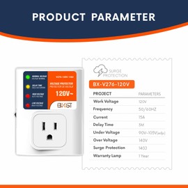 BXST Surge Protector for Home Appliances, 120V 15A Voltage Protector Outlet with 140J Lightning Protection, Wall Overload & Power Surge Protection Plug for Refrigerator, TV, Computer, Washing Machine