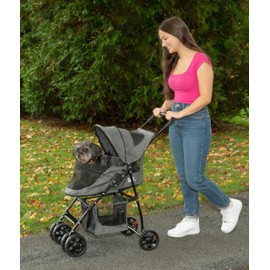 Pet Gear Happy Trails Lite Pet Stroller for Cats/Dogs, Zipper Entry, Easy Fold with Removable Liner, Safety Tether, Storage Basket