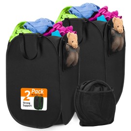 2024 Upgraded Oxford Pop-up Laundry Hamper 2 Pack, 70L(18.5 Gal) Laundry Basket with Durable Handles Solid Bottom High Carbon Steel Frame and Side Pocket, Easy to Open and Fold Flat for Storage