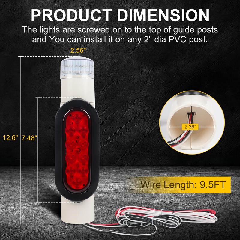 WUSHIXAN 2Pcs Boat Trailer Guide on Post Pipe Light Set,