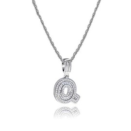 SBI Jewelry Q Sparkling Initial Necklace for Women CZ Silver Alphabet Pendant Letter Dangle Family Friend Birthday Anniversary Mothers Day
