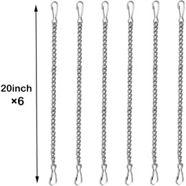 6 Pcs 20 Inch Stained Glass Window Hanging Chain,Stainless Steel Flat Chain with Vermilion Buckle,Outdoor Decorative Glass Panel Hanging Chain,Parking Plate Chain,Art Decoration