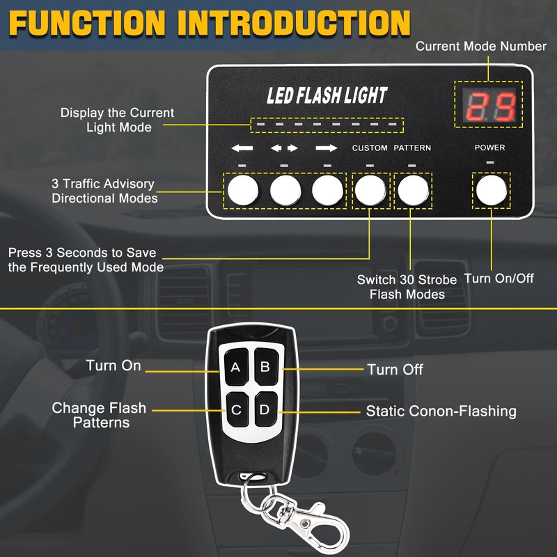 TeddyTT Emergency Strobe Lights Bar Directional Traffic Advisor Warning Strobe