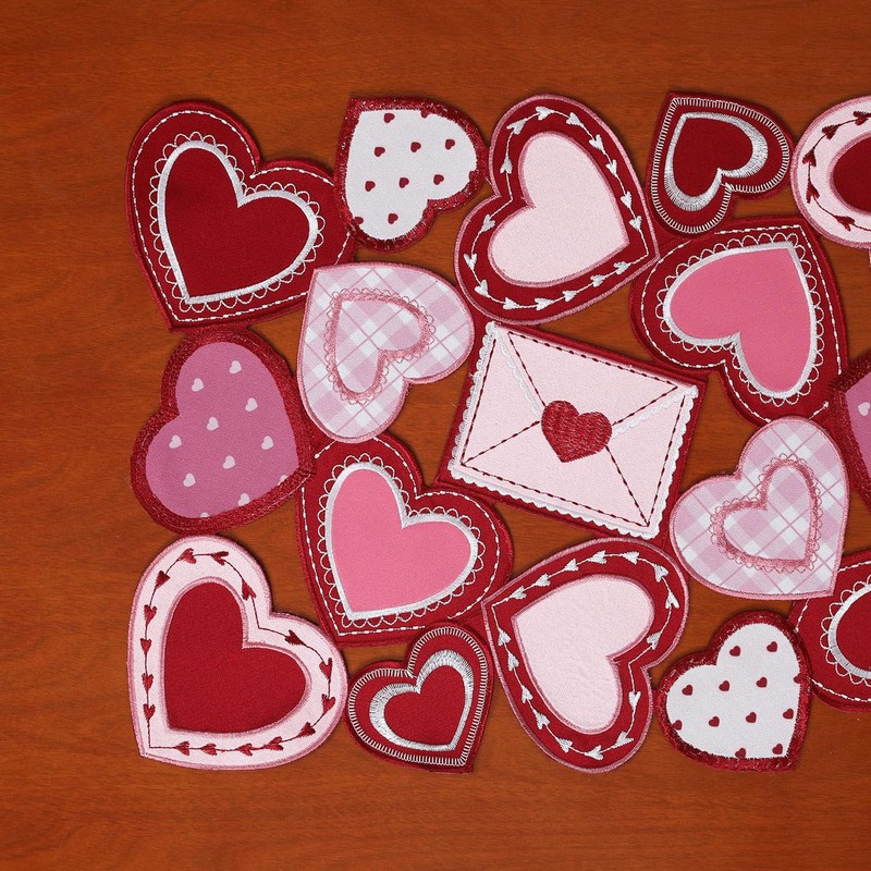 YINFUNG Valentines Table Runner Embroidered Heart Red Hot Pink 13x54IN