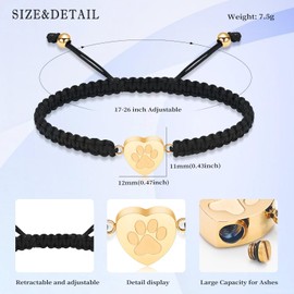 QGJNSGC Cremation Bracelet for Pets Ashes Cat Dog Heart Paw Print Pendant Bangle Stainless Steel Memorial Urn Bracelet Cremation Jewelry