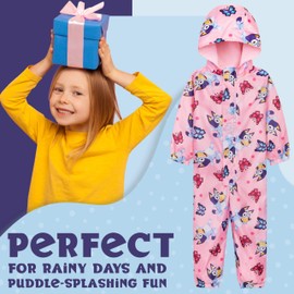 Bluey Girls Rain Suit, Coverall Waterproof Rain Jacket, Breathable Kids Mud Suit with Hood Fleece Lined, Gifts for Kids (Pink, 4-5 Years)
