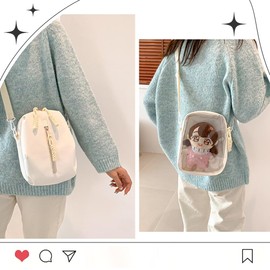MORGEN SKY Pain Bag Otaku Bag Shoulder Bag Display Bag Clear Bag Pouch Diagonal Small 2WAY Transparent Vinyl W Zipper 20cm Plush Toy Outside Otaku Support Activity Pain Bag Cute Small B8355, beige