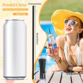 Eaasty 500 Pcs 5mm Jumbo Straws Bulk Individually Wrapped 9" Long Disposable Plastic Bubble Tea Drinking Straws for Smoothie Kitchen Bar Restaurant Party Drinks (Black)