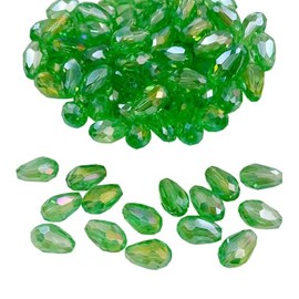 50pcs 8x12mm Faceted Teardrop Gemstone Beads, AB Color Crystal Beads, Loose Acrylic Crystal Beads, Vertical Hole, Sparkling Spacer Beads for Earrings, Bracelets, Light Green