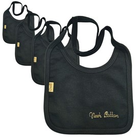Neek Cotton | Set Baberos Impermeables x8 Piezas - 100% Algodón | Ropa de Bebe Niña - Ropa Bebe Niño | Resistentes Al Agua -Plastificado | Lavables a Maquina- Accesorios para Bebe (Negro)