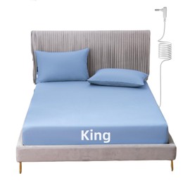 JIUMIWA Grounding Sheet King Size with 15ft Cord, 90% Organic Cotton + 10% Silver Fiber, Conductive Earthing Bed Sheets for Better Sleep and Wellness (Light Blue, King - 76"x80"x13")