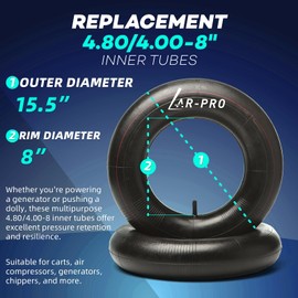 AR-PRO 4.80/4.00-8" Heavy Duty Inner Tube with TR-13 Straight Valve Stem for Wheelbarrows, Wagons, Mowers, Hand Trucks and More Graden Carts (1-Pack)