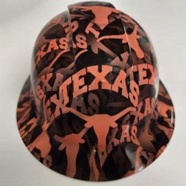 Pyramex full brim hard hat custom hydro dipped IN TEXAS LONGHORNS FOOTBALL  NEW - 4pt suspension