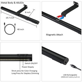 VIGMOJ Rechargeable Picture Light Battery Operated,19.7" Wireless Painting Light with Remote Control,Metal Art Light Display Lamp,3 Modes,Dimmable Dartboard Light with Timer for Frame Picture Gallery