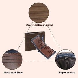 AdiStylinno Men's Wallet, PU Leather Wallet for Men Large Capacity Minimalist Slim Wallet with ID Window Zip Coin Pocket 7 Card Slots 3 Cash Slots (Brown)