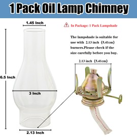 JIAOGEPENGYOU 2.13 Inch Base by 6.5 Inch Oil Lamp Chimney Replacement,Tall Kerosene Globe,Clear Oil Lamps Glass Globe,Hurricane Lamp Globes Shade Cover,Glass Chimney for Oil Lamps for Indoor Use