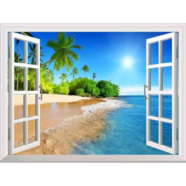 wall26 White Beach with Blue Sea and Palm Tree Open
