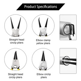 Circlip Pliers 7 Inch Snap Ring Pliers Set for Internal and External Fuses Straight Bent Marine Ring Pliers 4 Pieces Remover Retaining
