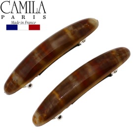Camila Paris CP2957 French Hair Barrettes Clips for Girls, Brown Small 2.5 inch Set of 2 Strong Hold Grip Hair Clips for Women, No Slip and Durable Styling Girls Hair Accessories, Made in France