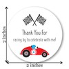 2" Round Race Car Birthday Thank You Faovor Stickers -
