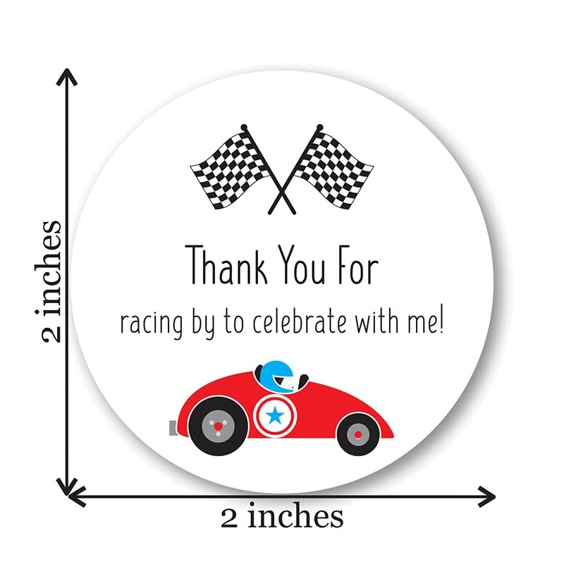 2" Round Race Car Birthday Thank You Faovor Stickers -