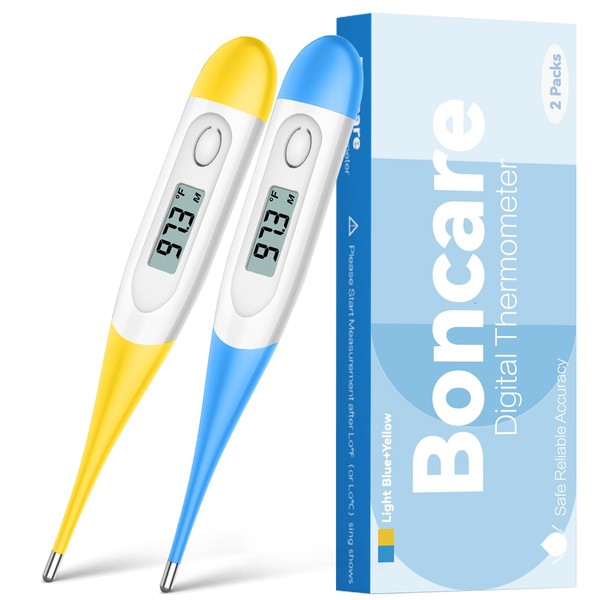 Basal Thermometer for Baby, 2 Packs, Basal Digital Thermometer with 10 Seconds Fast Reading (Light Blue+Yellow)