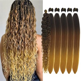 Lbsiwi Ombre Brown Honey Blonde Braiding Hair Boho Braids 26in Pre Stretched Curly Deep Wave Bohemian Braiding Hair Ez Braid Synthetic Knotless Extensions Hairs (#1B/30/27)